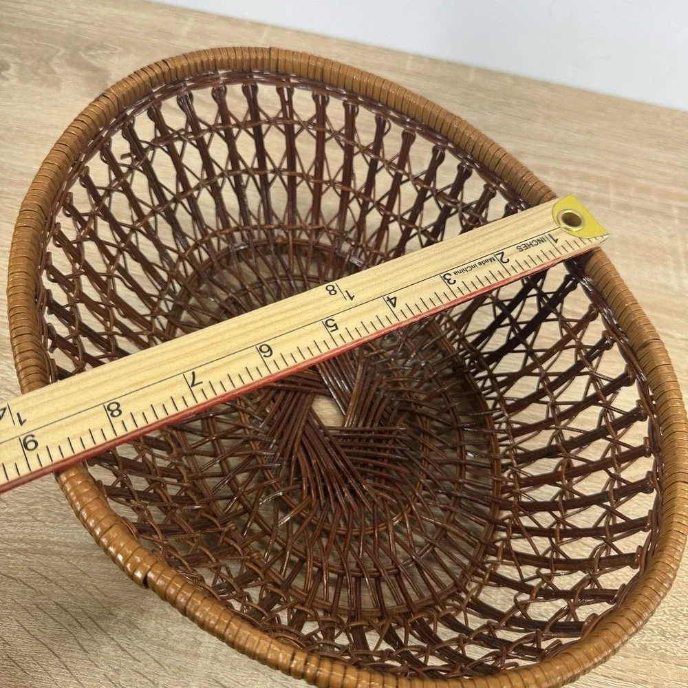 Round Woven Rattan Wicker Basket Bowl Brown Boho Fruit Bread Centerpiece